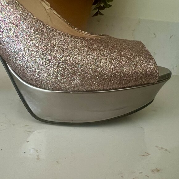Marc Fisher Tumble Glitter Sparkle Stiletto Heels Pumps Peep Toe Size 10M - Picture 4 of 16